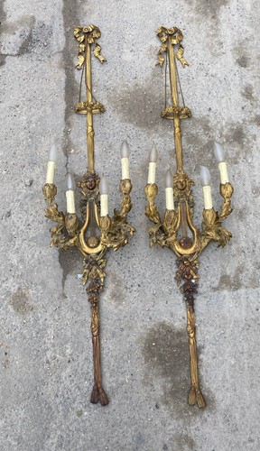 1890/1900′ Paire d’Appliques Style Louis 16 Bronze Doré D’ Aprés Gouthiere - Foto 2 di 12