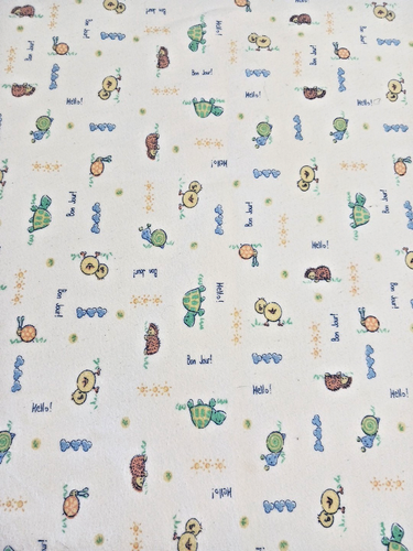 Coperta bambino vintage Pampers cotone stampa gialla ciao buonjour animali 25x42 - Foto 11 di 18