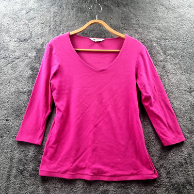 ROCKMANS Womens Top Size S Pink Stretch Knit 3/4 Sleeve V-Neck Casual Ladies