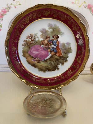 Vintage Limoges 7in Plate Gold Tone Courting Couple Fragonard Made In France
