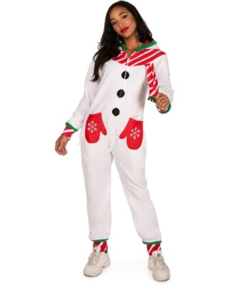 Snowman Jumpsuit Bodysuit Tipsy Elves Bright White Women's Size