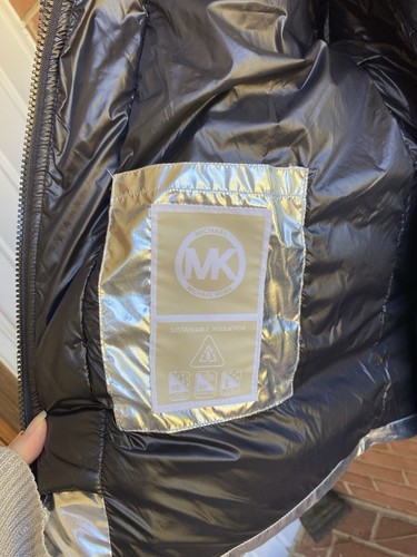 Michael Kors Ciré Shine Hooded Puffer Coat Jacket Silver S $295 Nwt - Picture 14 of 17