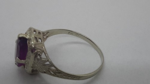 Vintage Edwardian 14K White Gold Ostby & Barton Ruby Filigree Child Ring - Picture 4 of 9
