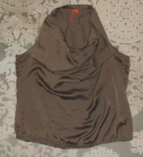 size XL SUNNY LEIGH satin SLEEVELESS tank TOBACCO brown/green color Blouson