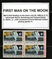 FIRST MAN ON THE MOON ** 1969 APOLLO 11 * Vintage U.S. Postage Stamps Block MNH