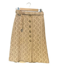Vintage Knit A-Line Skirt With Belt  Button Details Chevron Print Lined