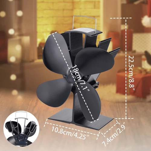 Heat Powered Stove Fan Log Wood Burner Heat Distribution Fireplace Fan 4 Blade - Picture 4 of 10