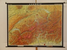 Switzerland Alps Bodensee Bern Geneva Gold Hiding Places 1961 School Wall Map