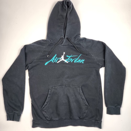 Air Jordan, Vintage Air Jordan Hoodie Black Embroidered RECORDS/ACHIEVEMENTS Pullover Sz M