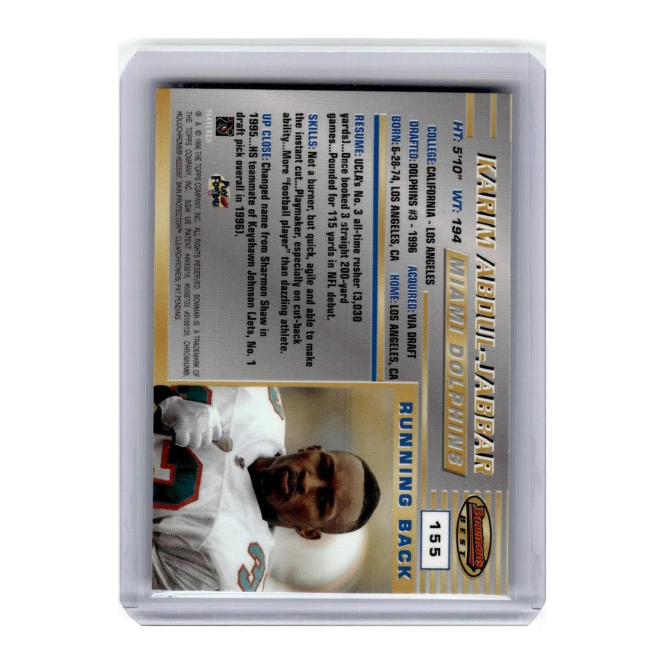 1996 Bowman's Best Karim Abdul-Jabbar RC Dolphins #155 - Image 2 of 3