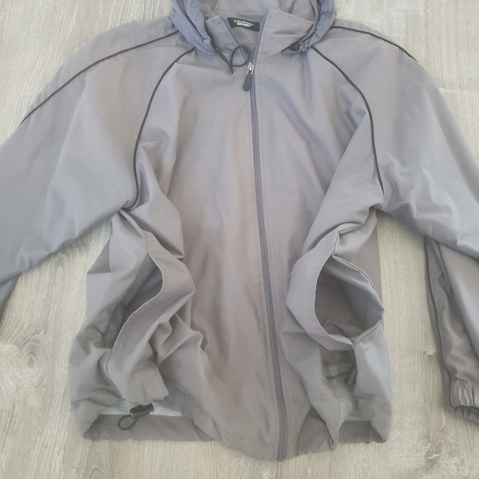 Ashford Sport Gray Long Sleeve Hooded Windbreaker Full Zip Jacket Mens