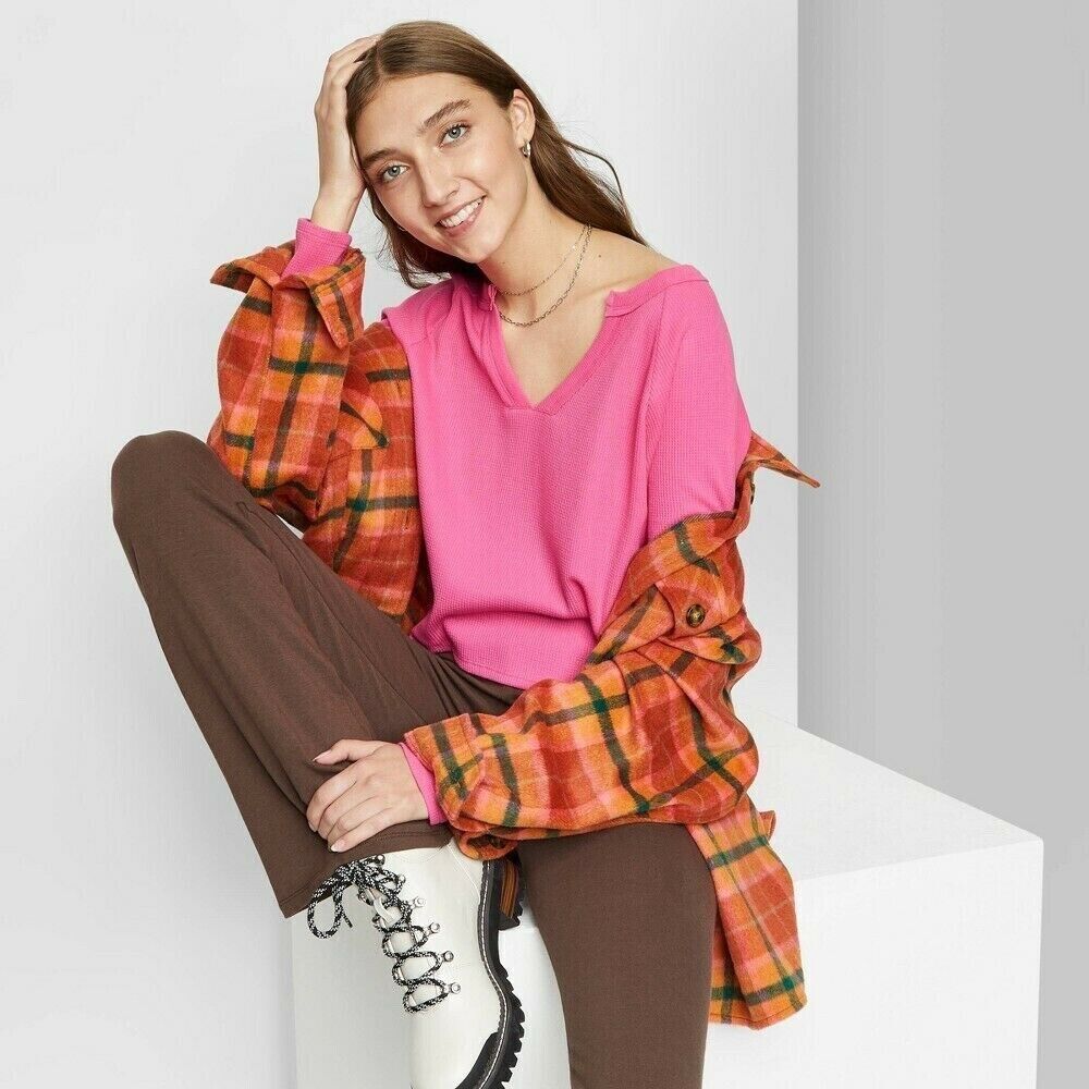 Wild Fable V Neck Waffle Boxy T Shirt Long Sleeve Pink Choose Size L wild-fable-v-neck-waffle-boxy-t-shirt-long-sleeve-pink-choose-size-l