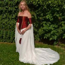 Medieval Wedding Dresses Burgundy White A line Corset Chiffon Vintage BridalGown