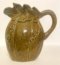 Art Pottery Pitcher Vase Unique Leaf Design 7.25" Earth Tone Decor