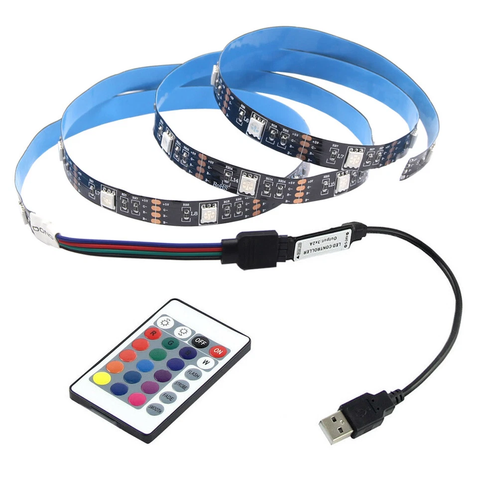 5V LED Strip Light 5050RGB Bar TV Back Lighting Kitchen Room 24key Remote Lights - Image 3 of 4