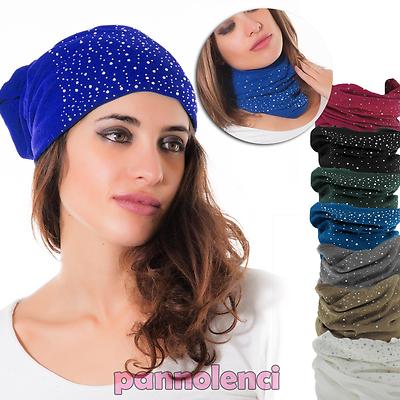 Cappello scaldacollo cappellino sciarpa invernale STRASS donna