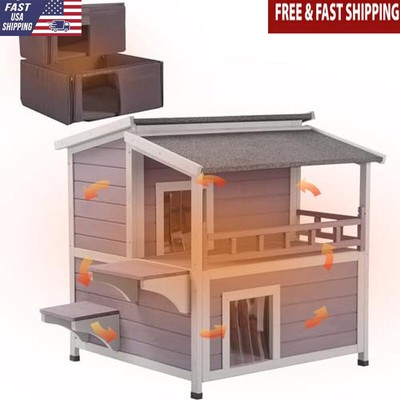 Insulated Outdoor Cat House for Winter Weatherproof Feral Cat Shelter with Liner