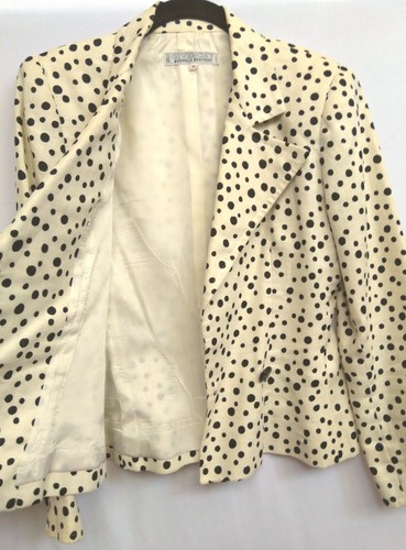 Givenchy Nouvelle Boutique Vintage Jacket Ivory White w/ Black Polka Dots Size 6 - Picture 3 of 5