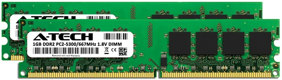 A-Tech 2GB (2x1GB) DDR2 667MHz DIMM PC2-5300 1.8V CL5 240-Pin Non-ECC UDIMM - Image 2 of 2