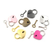 Heart Shape Padlock with Key Small Mini Lock with Key Jewelry Box Diary Book!