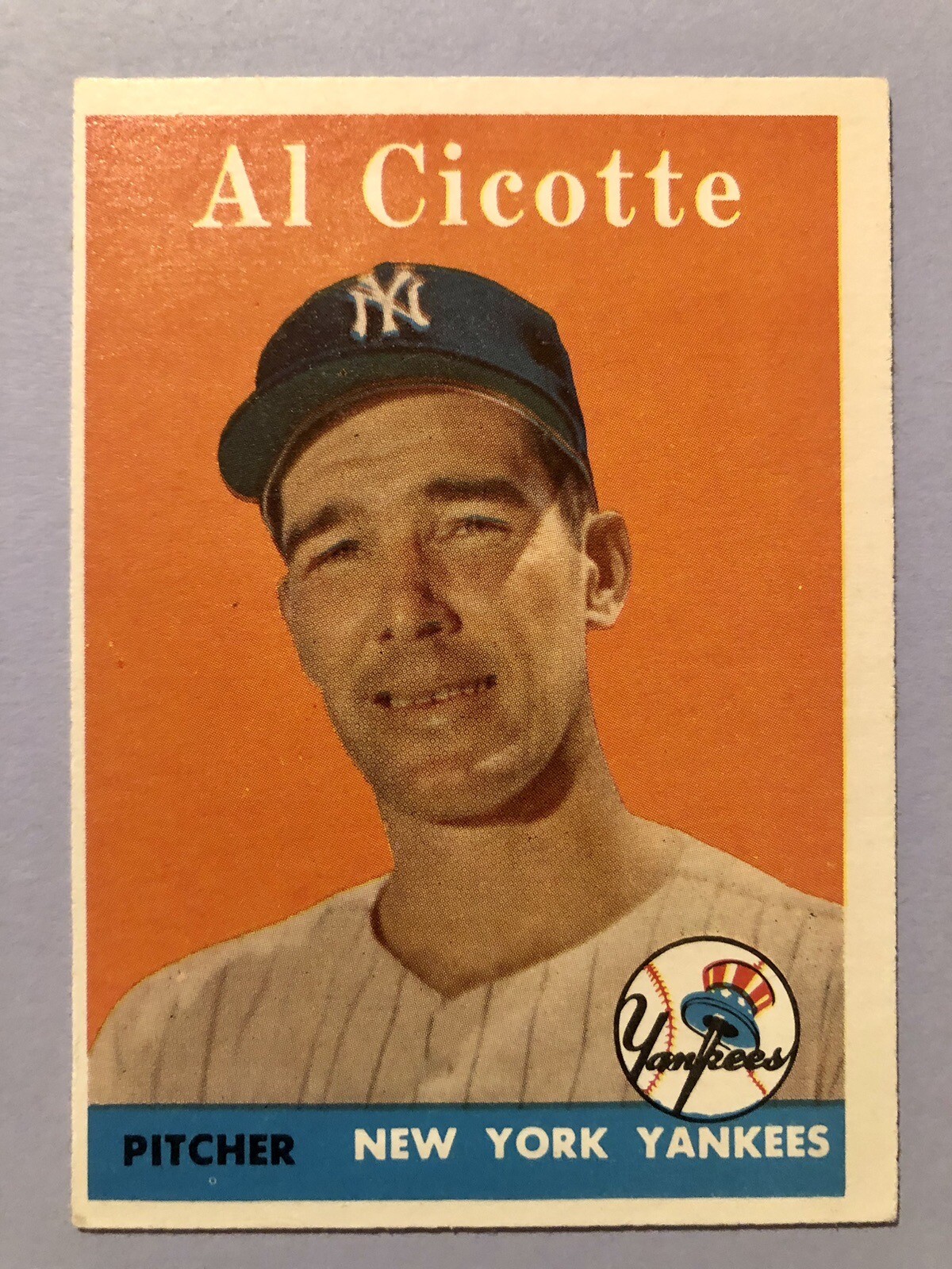 1958 Topps Baseball Card #382 Al Cicotte New York Yankees