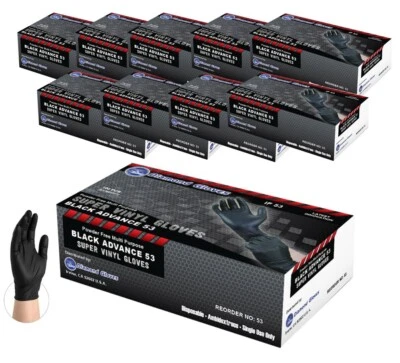 ADVANCE Premium Heavy Duty Nitrile Black Vinyl Gloves 5 Mil Powder-Free Case of 1000 New