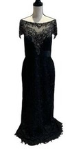Vestido Ivonne D Mon Cheri Negro Encaje Cuentas Adornado Ilusión Talla 16 $450