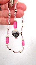 NOS 11.5" Faux Pearl PINK Plastic BEADS Dandle Silver Tone HEART Metal HAIR CLIP