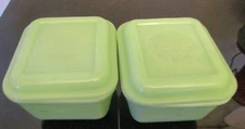 Set 2 Vintage Fire King Jade Jadite Philbe Small Stacking Refrigerator Lids Dish