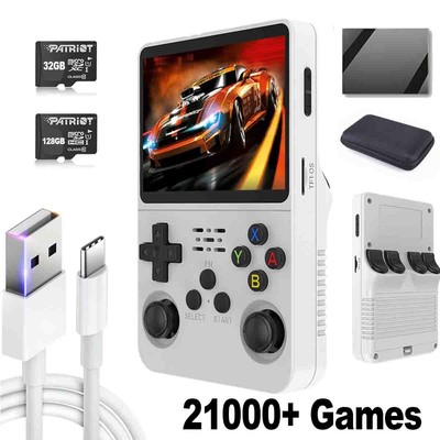R36S Retro-Handheld mit 3,5'' IPS, 128GB + 21000 Spiele, 3500mAh, Linux Weiß Lila