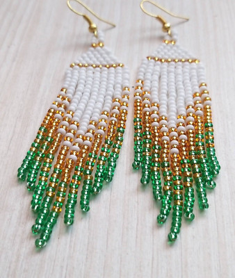 Handmade Seed Bead Fringe Earrings - Long Tassel Beaded Jewelry for Women