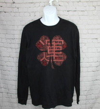 Lucky Brand Embroidered LS Shirt Men’s Size L Black Clover Graphic Chinese EUC