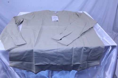 Shirt Women's Cotton Linen 3 Button Blouse Long Sleeve Khaki Top Size L