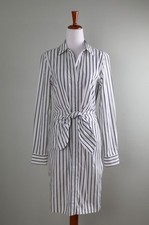 CALVIN KLEIN $129 Blue White Striped Tie Waist Cotton Shirt Dress Size 2