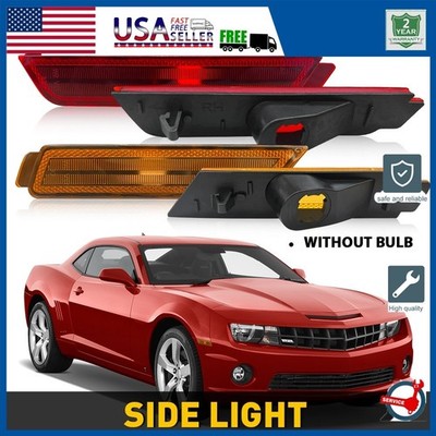 Amber / Red Lens F & R Bumper Side Marker Lights Housings For 10-15 Chevy Camaro