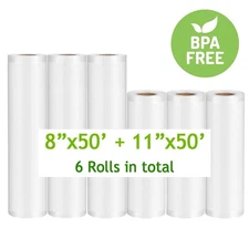 6 Rolls 8"x50' 11"x50' Vacuum Sealer Bags Food Saver Embossed Storage Bags 4 Mil