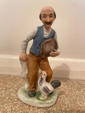 Vintage Capodimonte Style Figurine, Old Man with Chicken