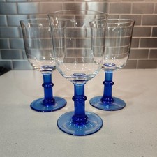 Dansk Fredericia Blue Wafer Stem Clear Water Goblet Glass Stemware Lot of 3