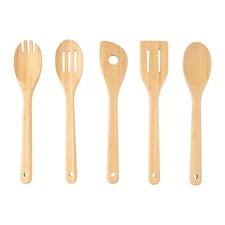  5pk Bamboo Spoons for Cooking, Kitchen Essential Tools Set