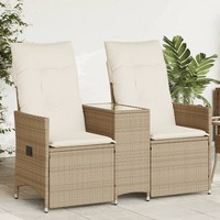 Gartensofa 2-Sitzer Verstellbar Mit Tisch Beige Poly Rattan