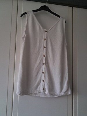 White Stuff Daisy Knitted Vest Top Size 12 Ivory Sleeveless Cotton Linen buttons