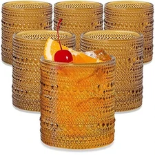 Beaded Amber Drinking Glasses Set of 6-10 oz Vintage Glassware Set Jupiter