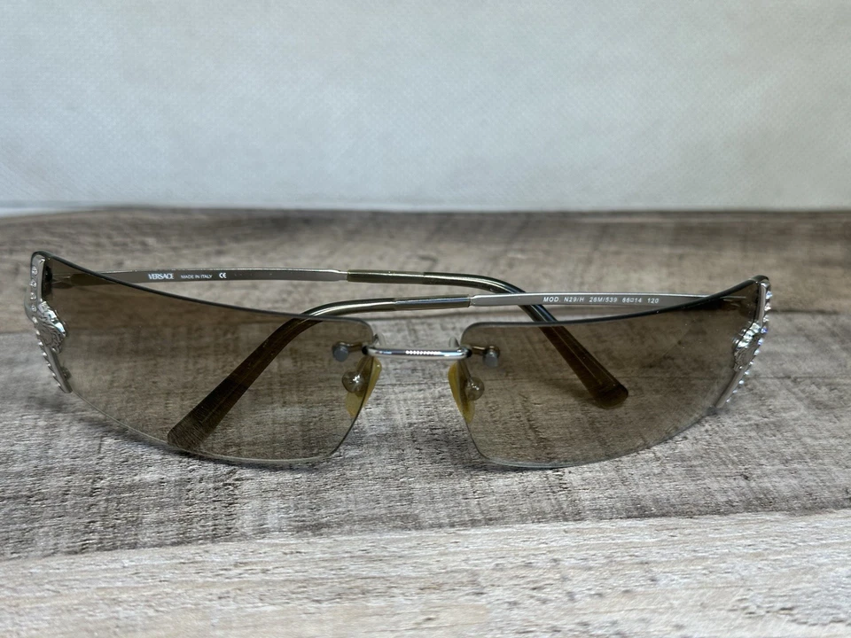 Gafas de sol Versace 2003 vintage sin montura plateadas marrón claro MOD N29/H 26m/539 Foto 2 de 4