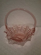 Vintage Pink Fenton Glass Basket with A Basket Weave Pattern. Beautiful