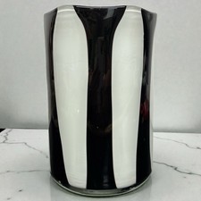 Italian Hand-Blown Art Glass Vase Black  White Stripes Postmodern Style