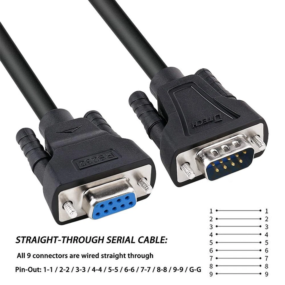 6ft RS232 Serial Extension Cable DB9 Male to Female Black Adapter 30AWG - Image 4 of 4