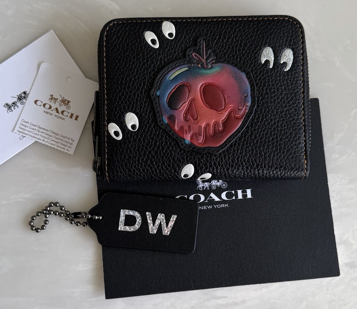 NWT DISNEY X COACH POISON APPLE SPOOKY EYES LEATHER ZIP AROUND