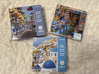 Set Of 3 500 Piece Colorful Scenic Puzzles. Buffalo And Ceaco Brands
