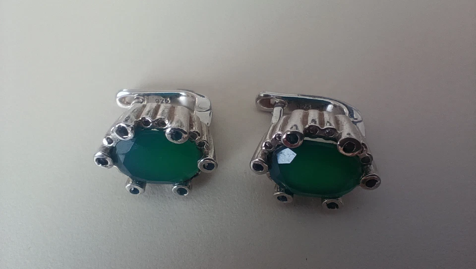 Sterling Silber Grüner Achat Ohrringe 925 - Bild 4 von 4