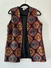 Vintage Boho Tapestry Vest Ethnic Print Open Front Hippie Festival Layering Lg